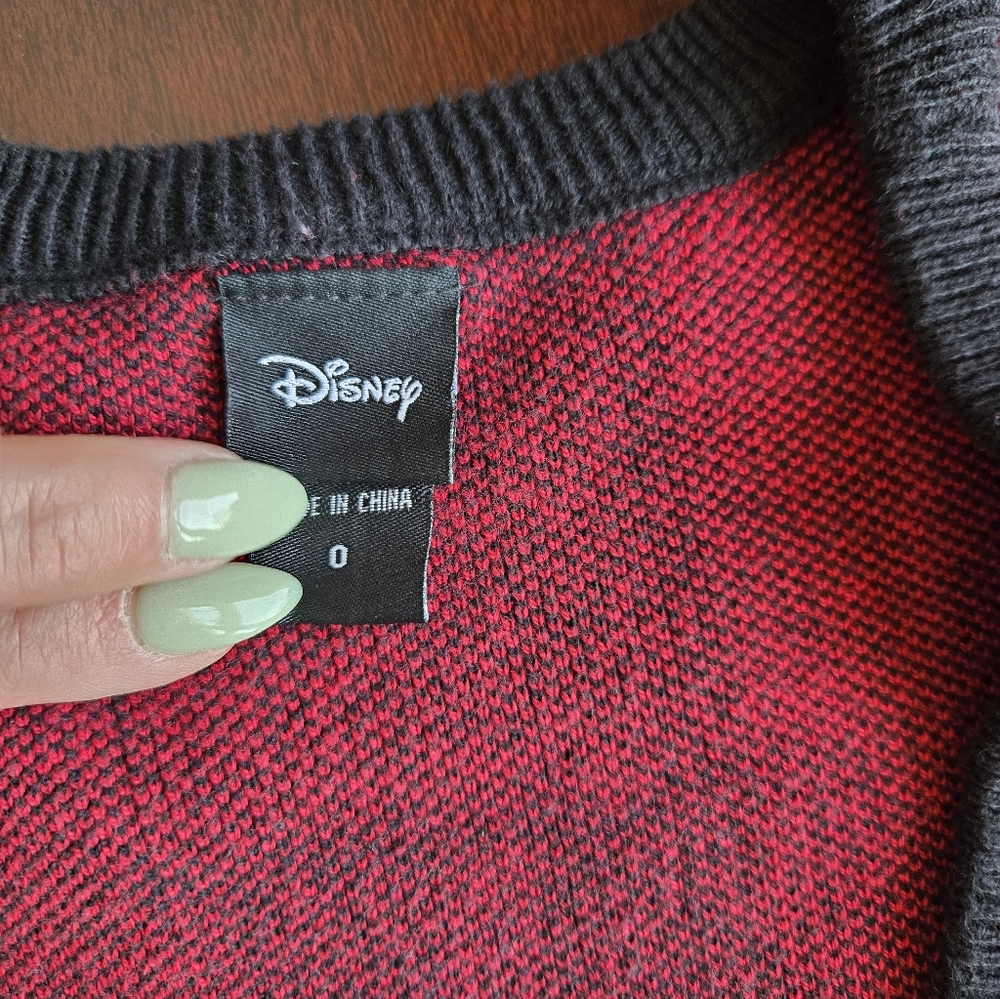 Disney Parks Mickey Mouse Buffalo Plaid Cardigan Sweater - Red & Black - Size L - Picture 10 of 11